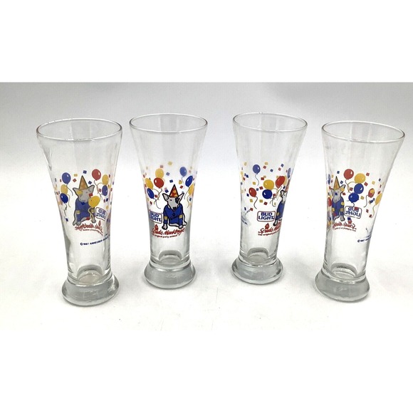 Other - 4 Bud‎ Light Spuds Mackenzie Beer Glass 1987 Budweiser Party 7.5" VTG